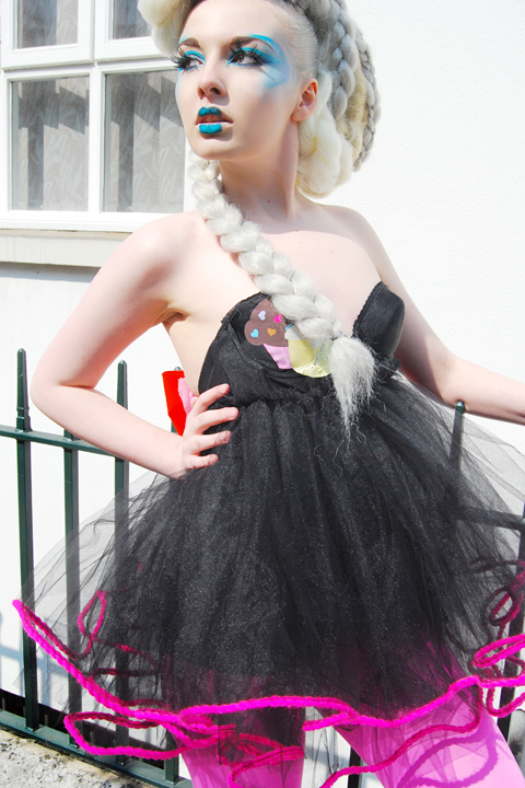 CUSTOM Cupcake Bustier Tutu Party Dress: Black w/ Hot Pink Rope Trim